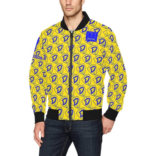 DIONIO Clothing - Yellow D Shield Bomber Jacket ( Yellow & Blue Logo) All Over Print Bomber Jacket for Men (Model H31)