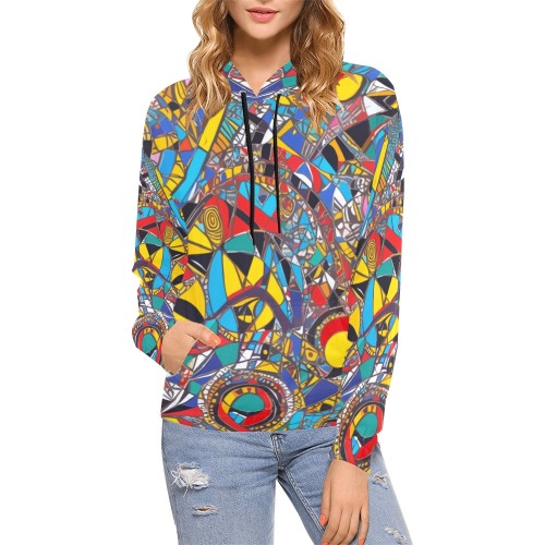 Mix of colorful geometrical shapes abstract art. All Over Print Hoodie for Women (USA Size) (Model H13)