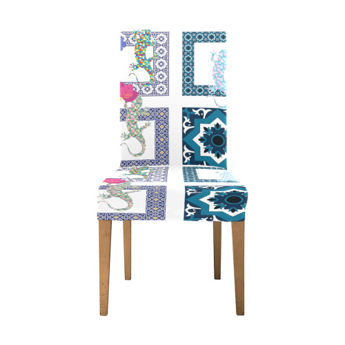 Blue Lizard Patch Mediterranean Design Chair Cover (Pack of 6)