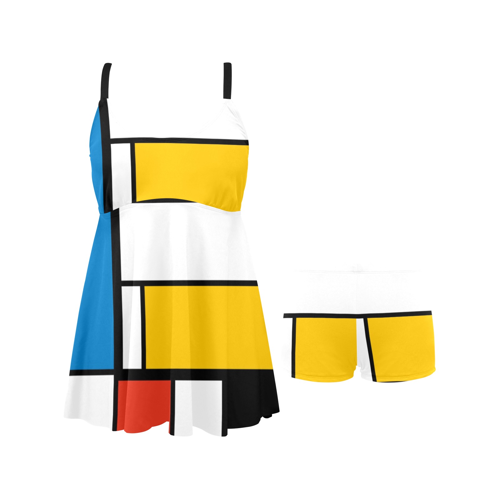 Mondrian De Stijl Modern Chest Pleat Swim Dress (Model S31)