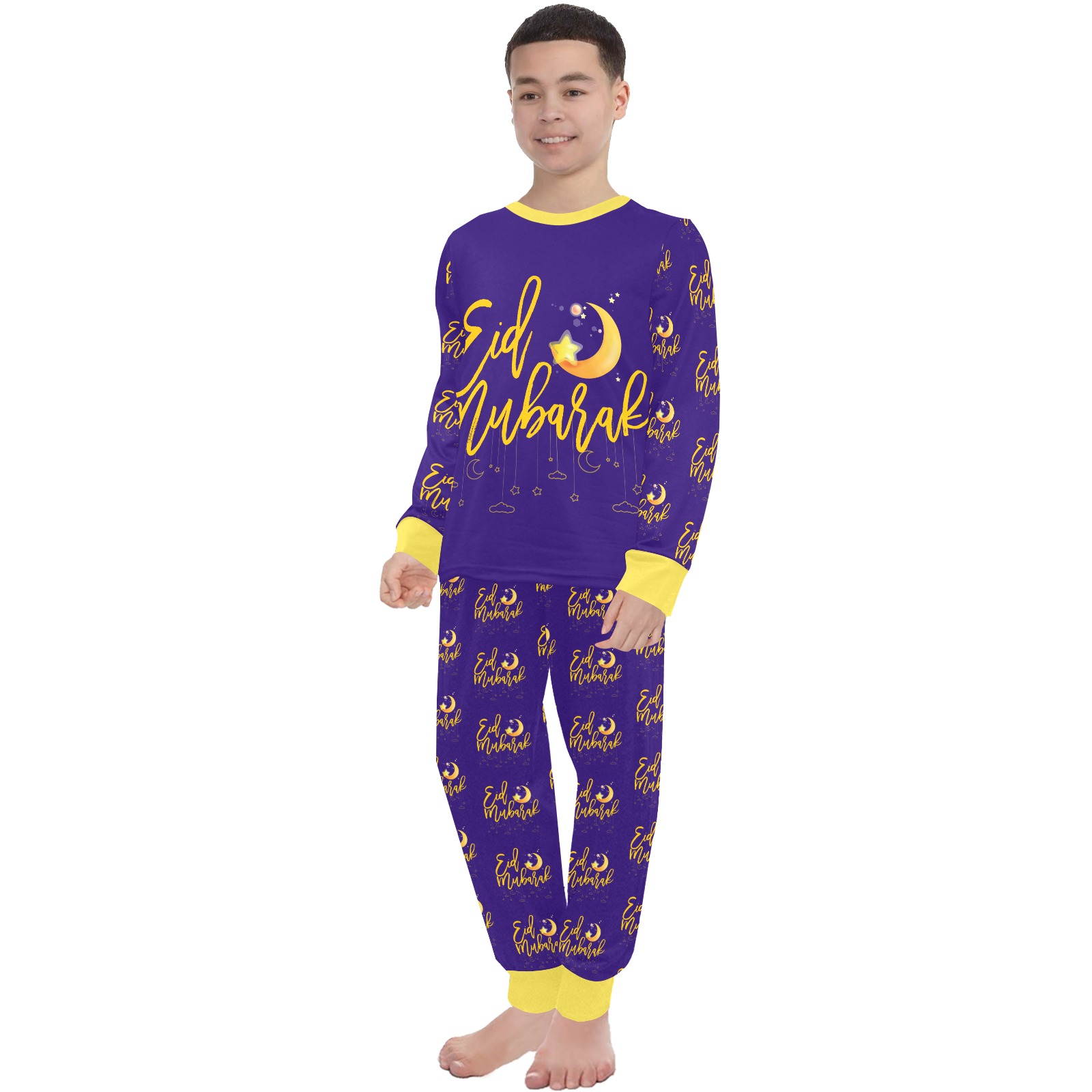 eid mubarak 3 Big Boys' Crew Neck Long Pajama Set