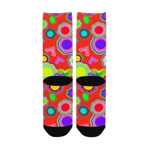 Groovy Hearts and Flowers Red Custom Socks for Women
