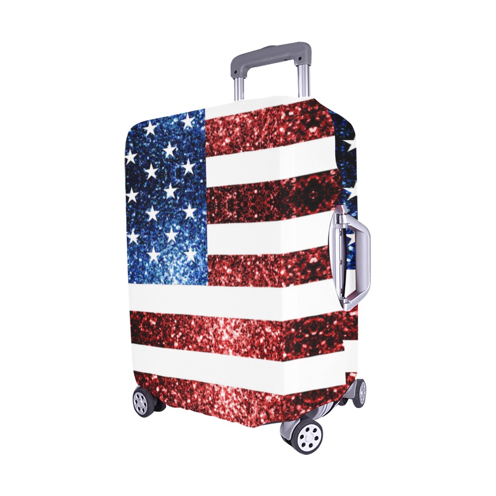 Sparkly USA flag America Red White Blue faux Sparkles patriotic bling 4th of July Luggage Cover/Medium 22"-25"