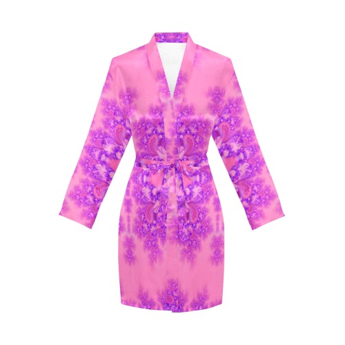 Purple and Pink Hydrangeas Frost Fractal Women's Long Sleeve Belted Night Robe