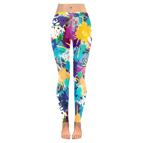 Watercolor stains Collectable Fly Women's Low Rise Leggings (Invisible Stitch) (Model L05)