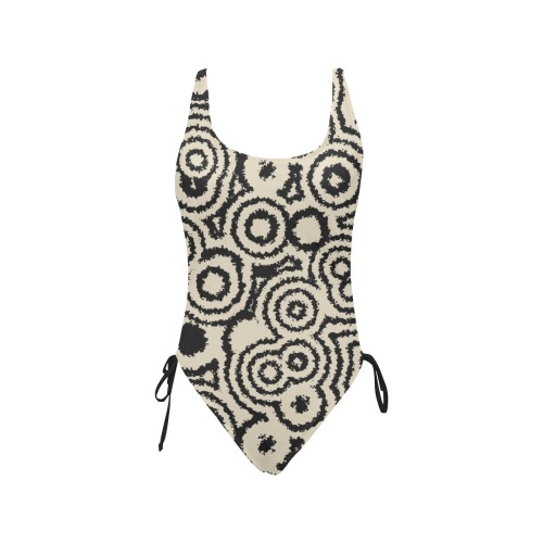 Vintage circles Drawstring Side One-Piece Swimsuit (Model S14)