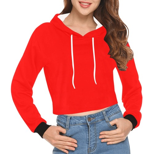 Merry Christmas Red Solid Color All Over Print Crop Hoodie for Women (Model H22)