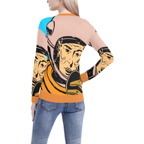 astronaut Women's All Over Print V-Neck Sweater (Model H48)