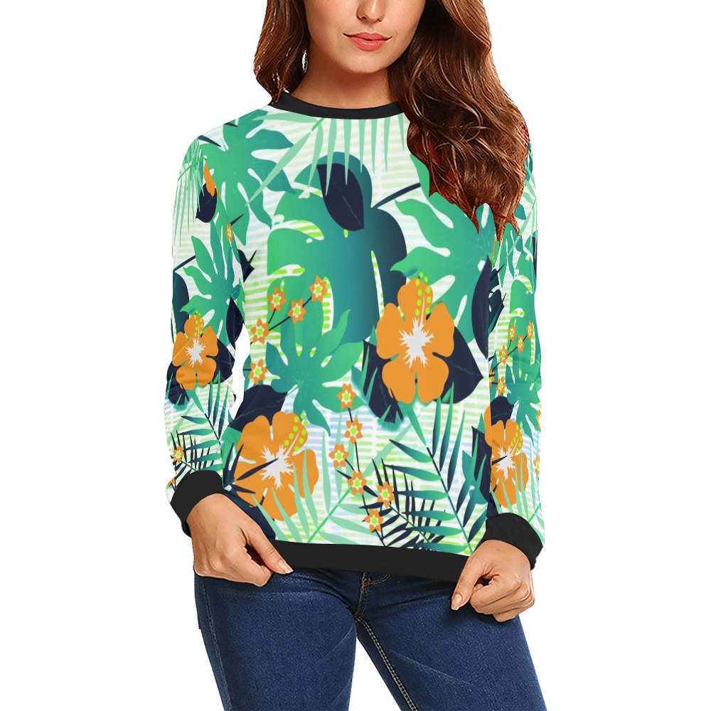 GROOVY FUNK THING FLORAL All Over Print Crewneck Sweatshirt for Women (Model H18)
