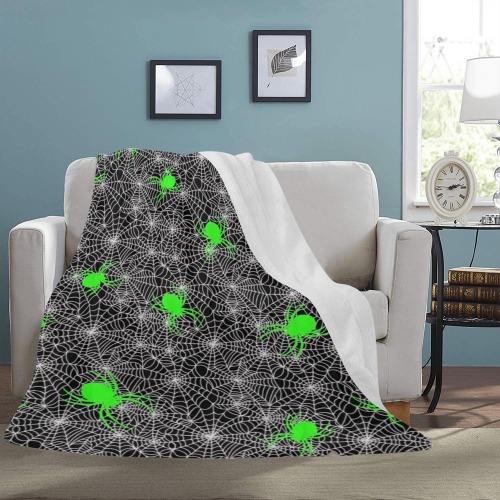 Neon Green Spiders And Web Ultra-Soft Micro Fleece Blanket 60"x80"