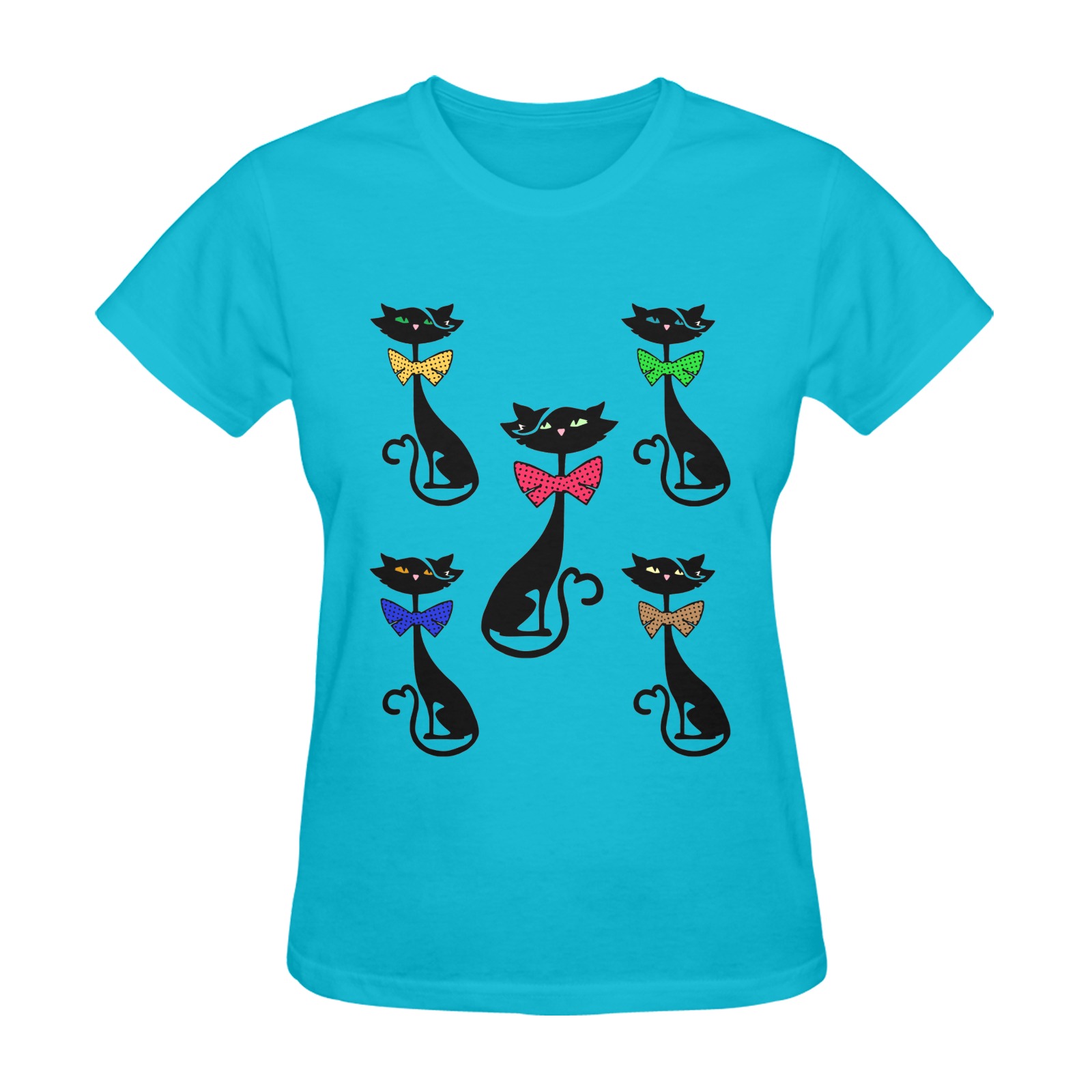 Black Cat with Bow Ties - Blue Sunny Women's T-shirt (Model T05)