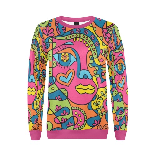 Pretty / Pink All Over Print Crewneck Sweatshirt for Women (Model H18)