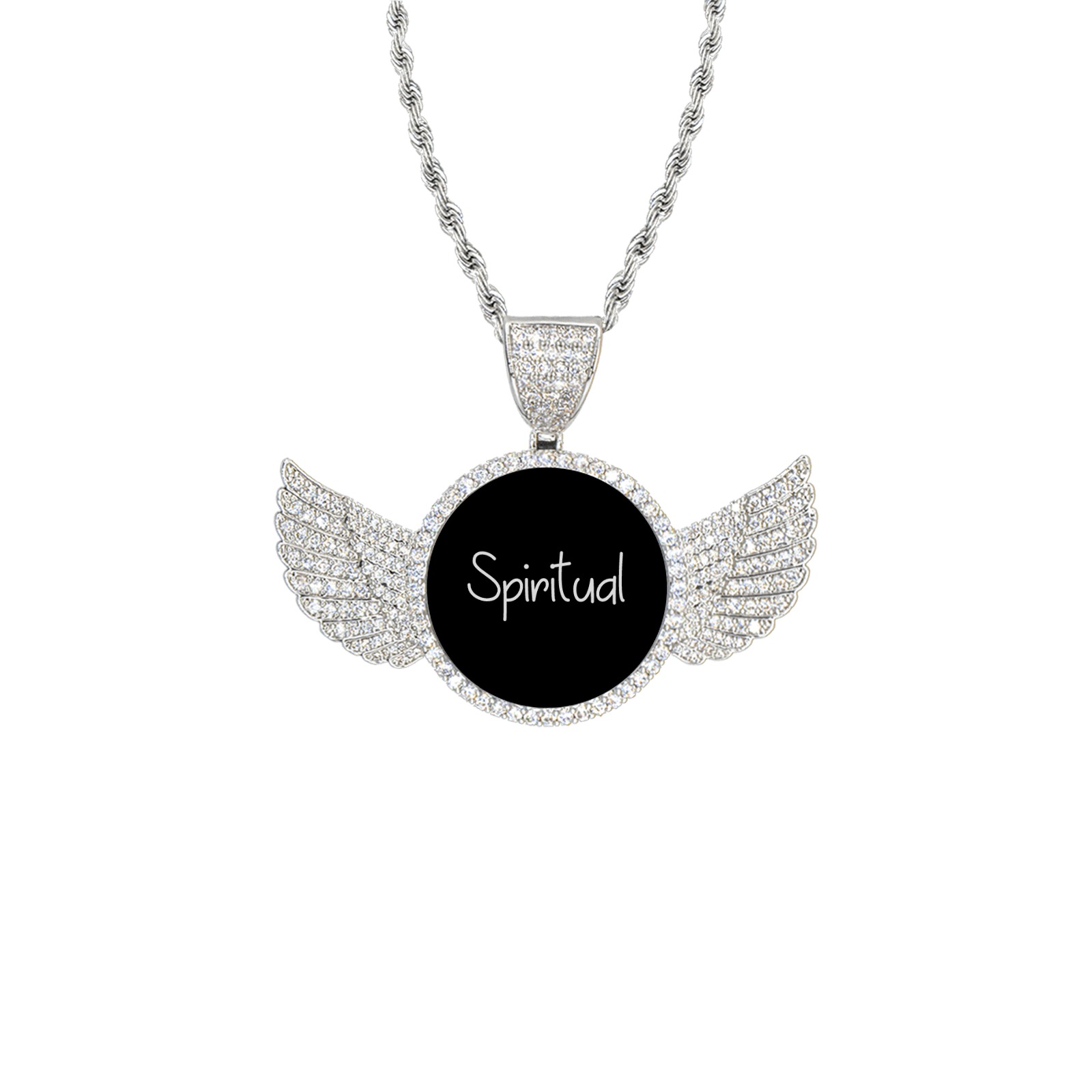 Spiritual Wings Silver Photo Pendant with Rope Chain