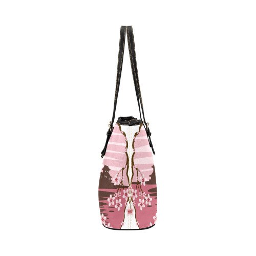 Pink Blossom Leather Tote Bag/Small (Model 1651)