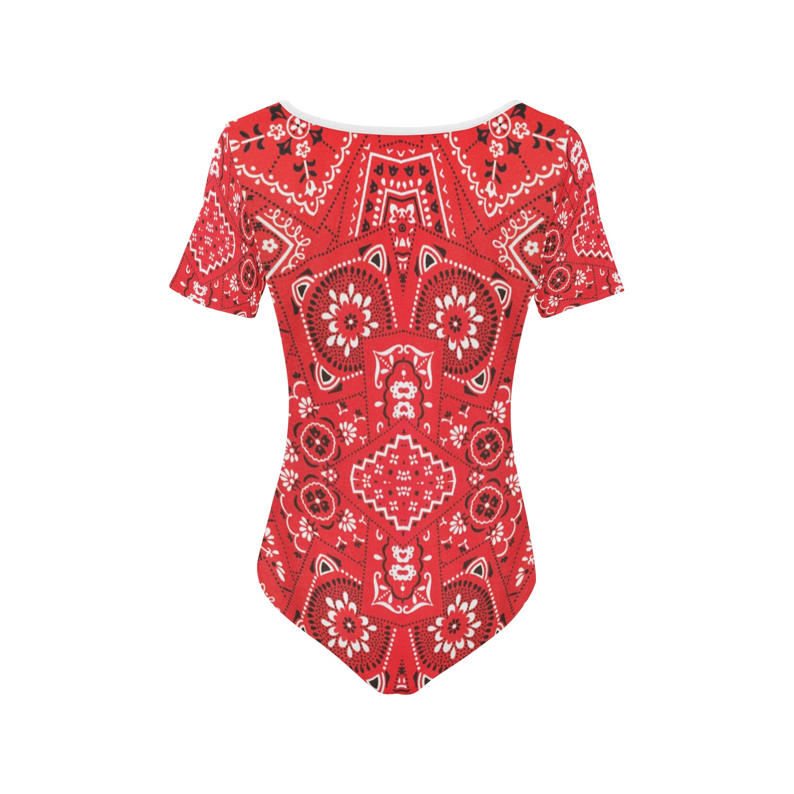 Red Bandanna Pattern Women's Short Sleeve Bodysuit