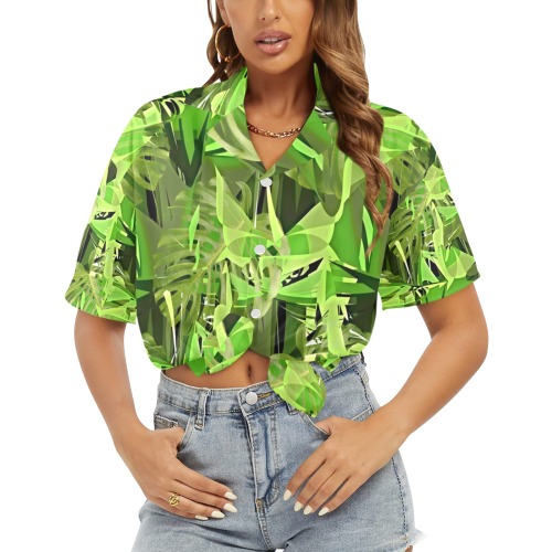 Tropical Jungle Leaves Camouflage Women's All Over Print Hawaiian Shirt (T58-2)