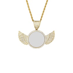 Customize Your Wings Gold Photo Pendant with Rope Chain