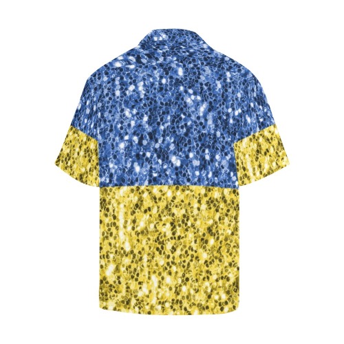 Blue yellow Ukraine flag glitter faux sparkles Hawaiian Shirt (Model T58)
