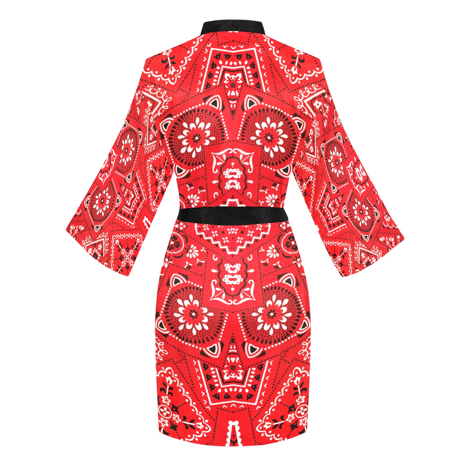 Bandana Squares Red Long Sleeve Kimono Robe