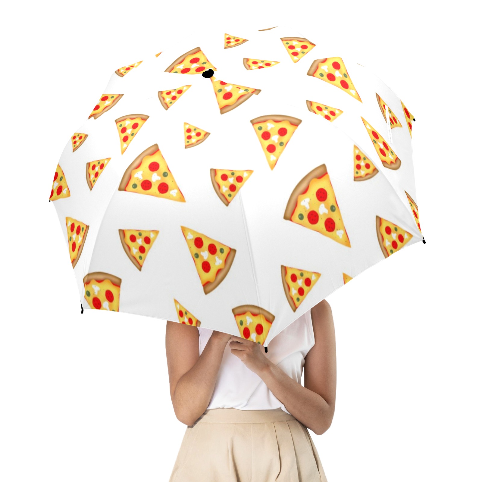 Cool and fun pizza slices pattern on white Semi-Automatic Foldable Umbrella (Model U12)