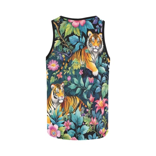 Jungle Tigers and Tropical Flowers Pattern All Over Print Tank Top for Women (Model T43)