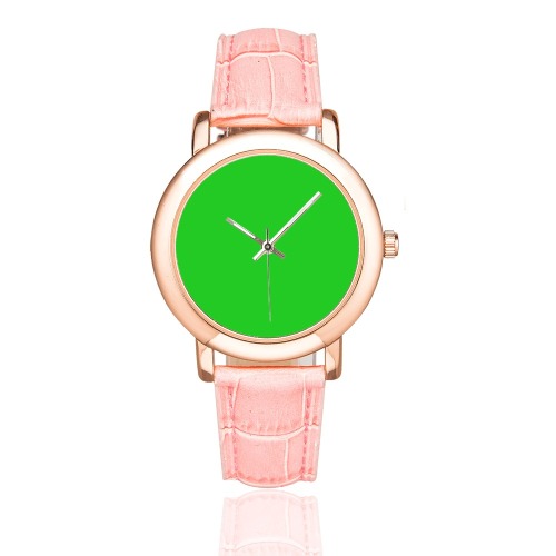 Merry Christmas Green Solid Color Women's Rose Gold Leather Strap Watch(Model 201)
