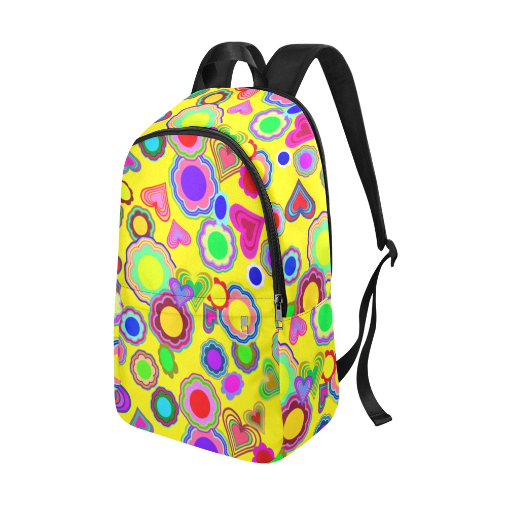 Groovy Hearts and Flowers Yellow Fabric Backpack for Adult (Model 1659)