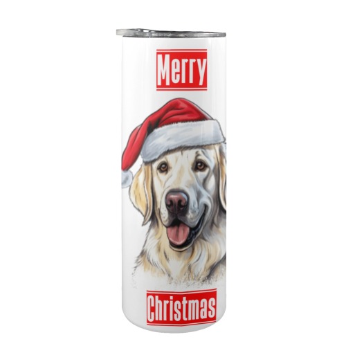 Merry Christmas Golden Retriever 20oz Tall Skinny Tumbler with Lid and Straw