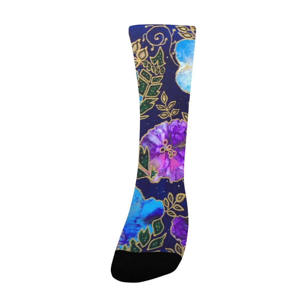 Dark Blue Floral Women's Custom Socks