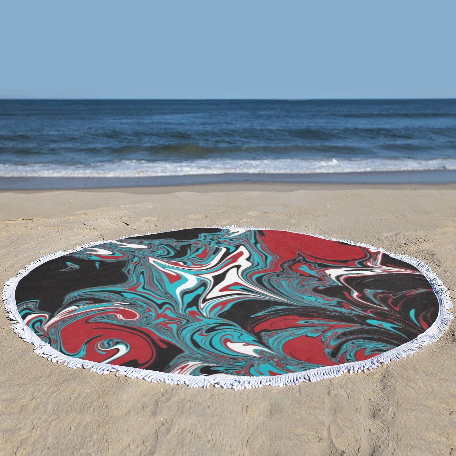 Dark Wave of Colors Circular Beach Shawl Towel 59"x 59"