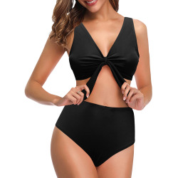 BLACK Chest Bowknot Bikini Swimsuit (Model S33)