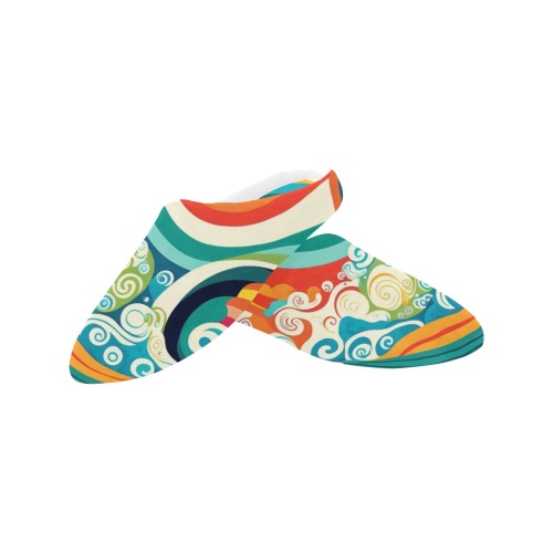 Colorful Ocean Waves Women's Non-Slip Cotton Slippers (Model 0602)