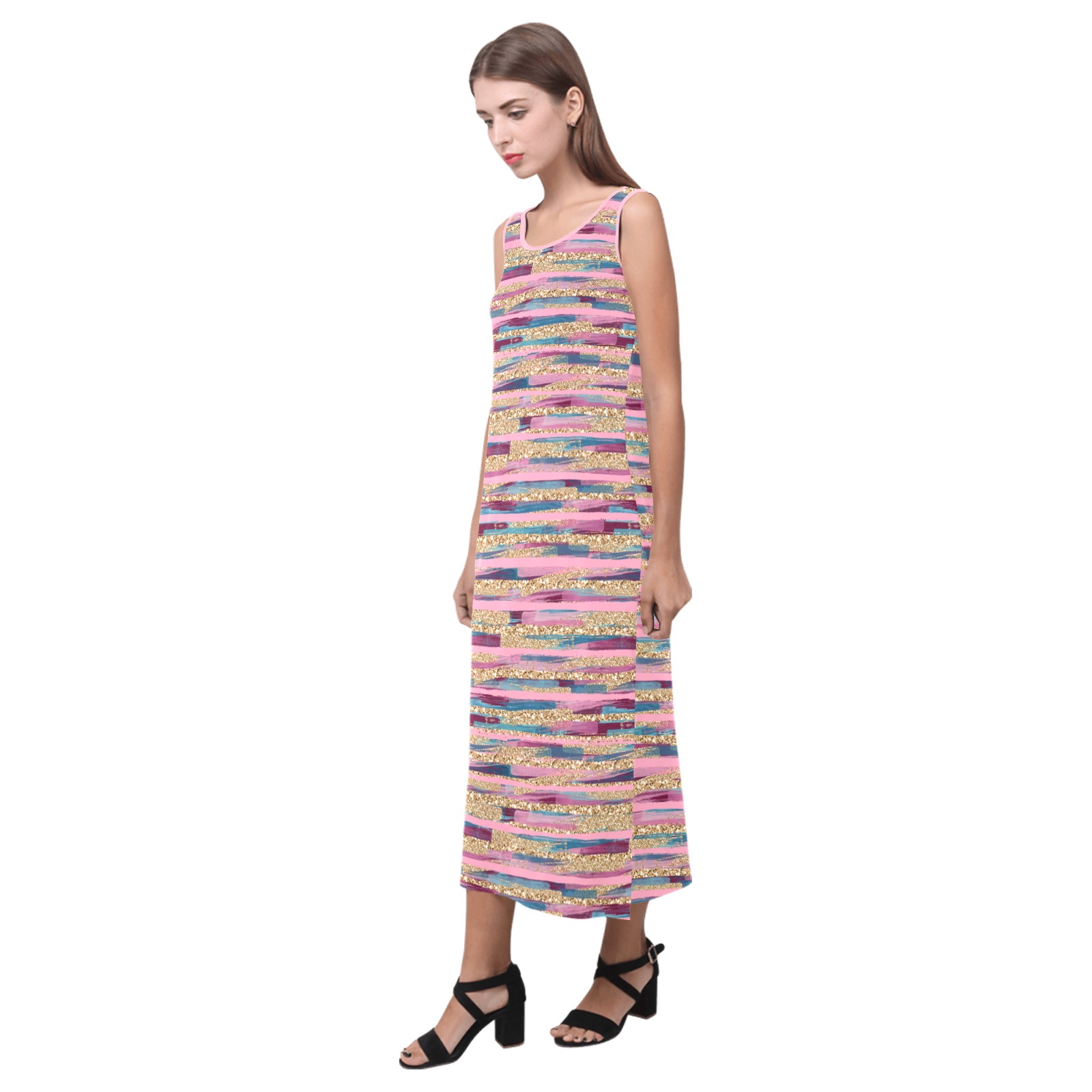 Pink Glitter Phaedra Sleeveless Open Fork Long Dress (Model D08)