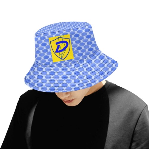 Dionio Clothing - Motorcycle Fetish Bucket Hat (Yellow Shield Logo) All Over Print Bucket Hat for Men