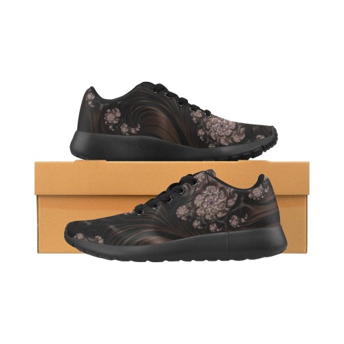 Blossoms and Dark Chocolate Swirls Fractal Abstract Men’s Running Shoes (Model 020)