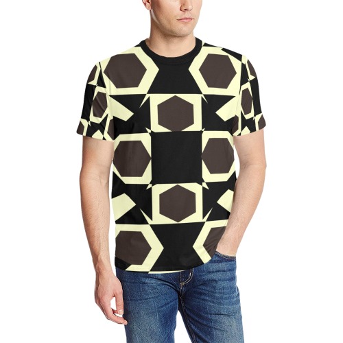 light yellow geometry Men's All Over Print T-Shirt (Solid Color Neck) (Model T63)