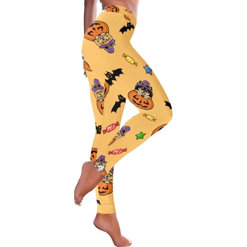 Pomeranian Halloween Orange Pattern Women's Low Rise Leggings (Invisible Stitch) (Model L05)