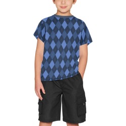 Blue Argyle Big Boys' All Over Print Crew Neck T-Shirt (Model T40-2)