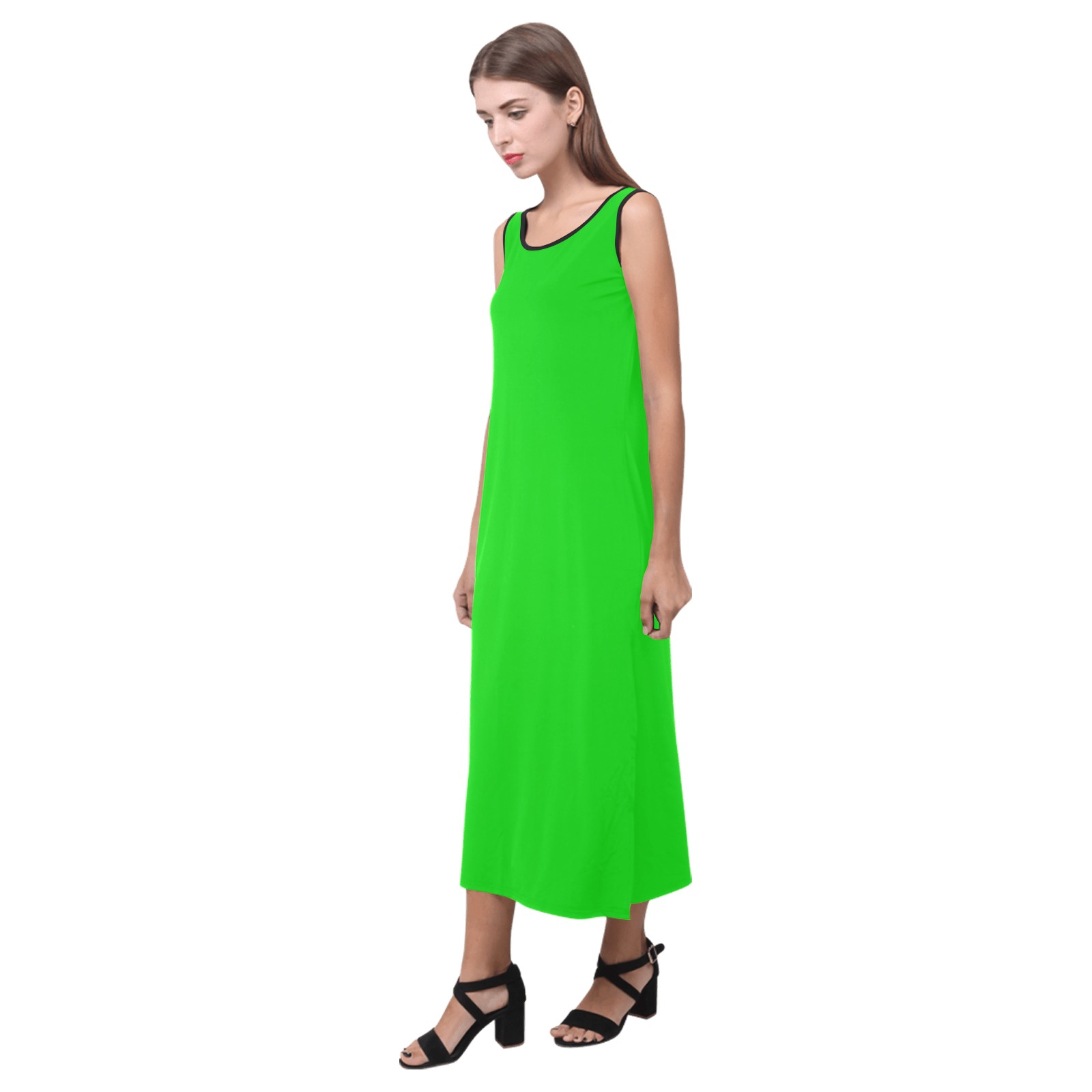 Merry Christmas Green Solid Color Phaedra Sleeveless Open Fork Long Dress (Model D08)
