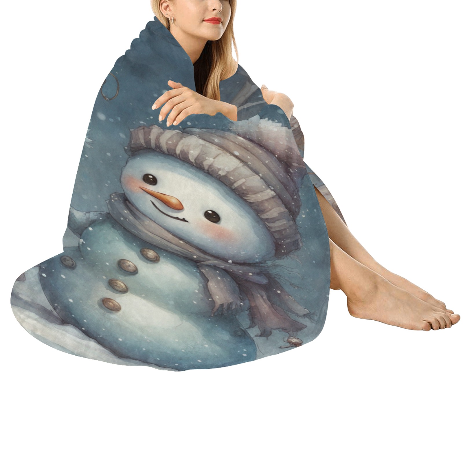 Snowman Couple Circular Ultra-Soft Micro Fleece Blanket 60"