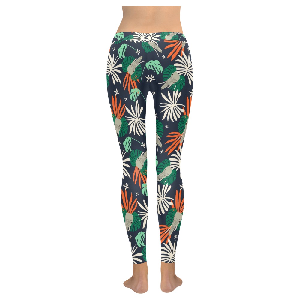 Modern elephants in the jungle Women's Low Rise Leggings (Invisible Stitch) (Model L05)