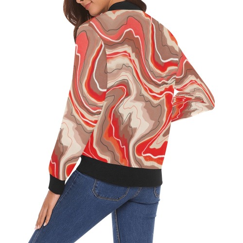 Red ripples and earth M All Over Print Bomber Jacket for Women (Model H19)