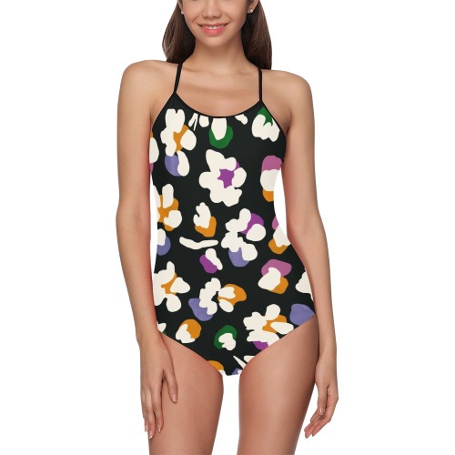 Modern flowers anima print DP02 Strap Swimsuit ( Model S05)