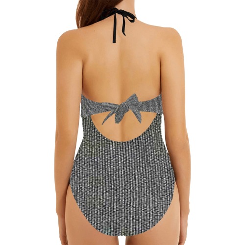 ADIRE PLAIN_GREY INSPIREDBACKLESS HOLLOW OUT SWIMSUITE S17 Backless Hollow Out Bow Tie Swimsuit (Model S17)