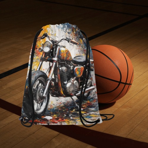 Old motorcycle and artistic colors around it art Medium Drawstring Bag Model 1604 (Twin Sides) 13.8"(W) * 18.1"(H)