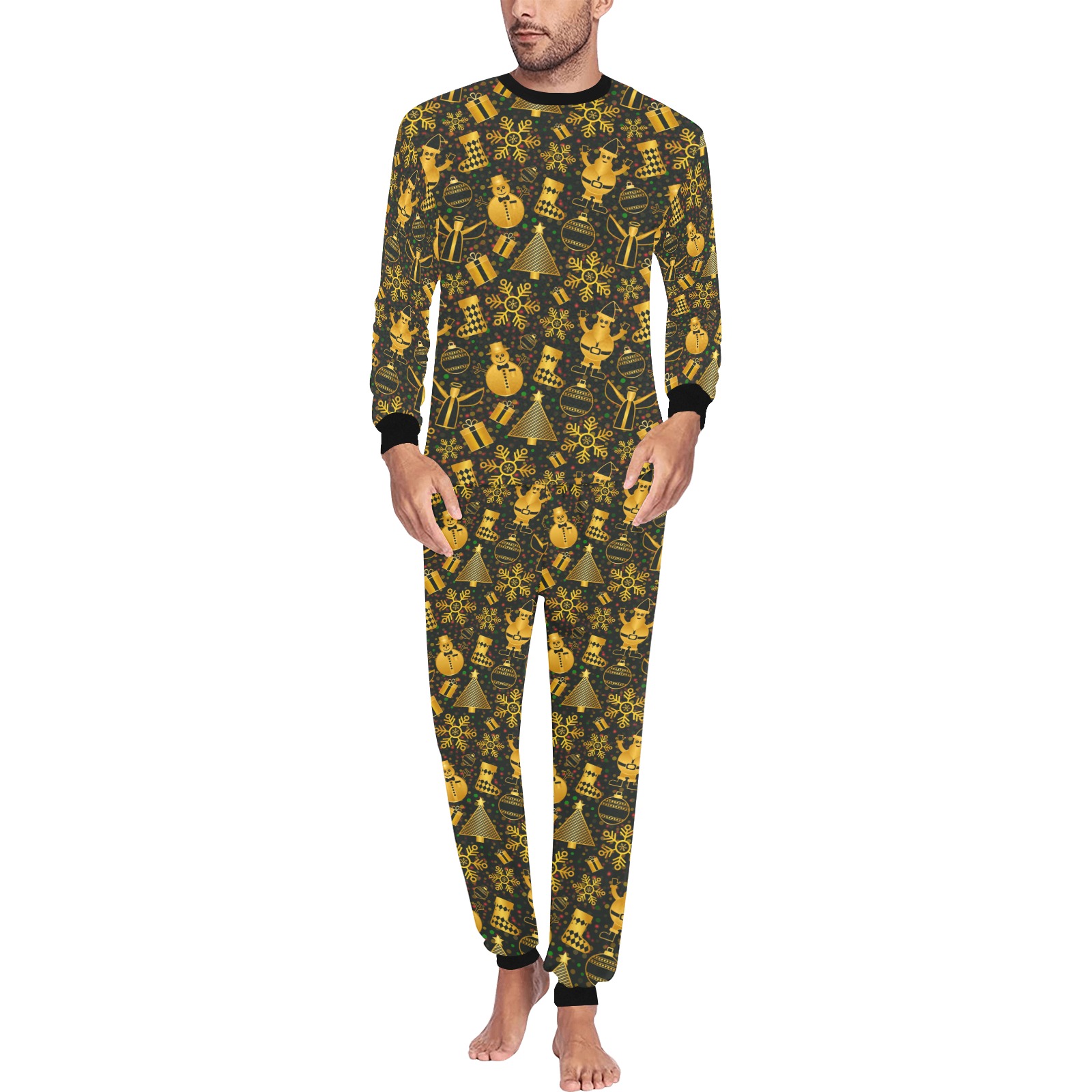 Golden Christmas Icons Men's All Over Print Pajama Set