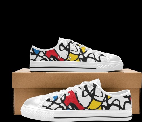 Mondrian Doodle Scribble Men's Classic Canvas Shoes (Model 018)