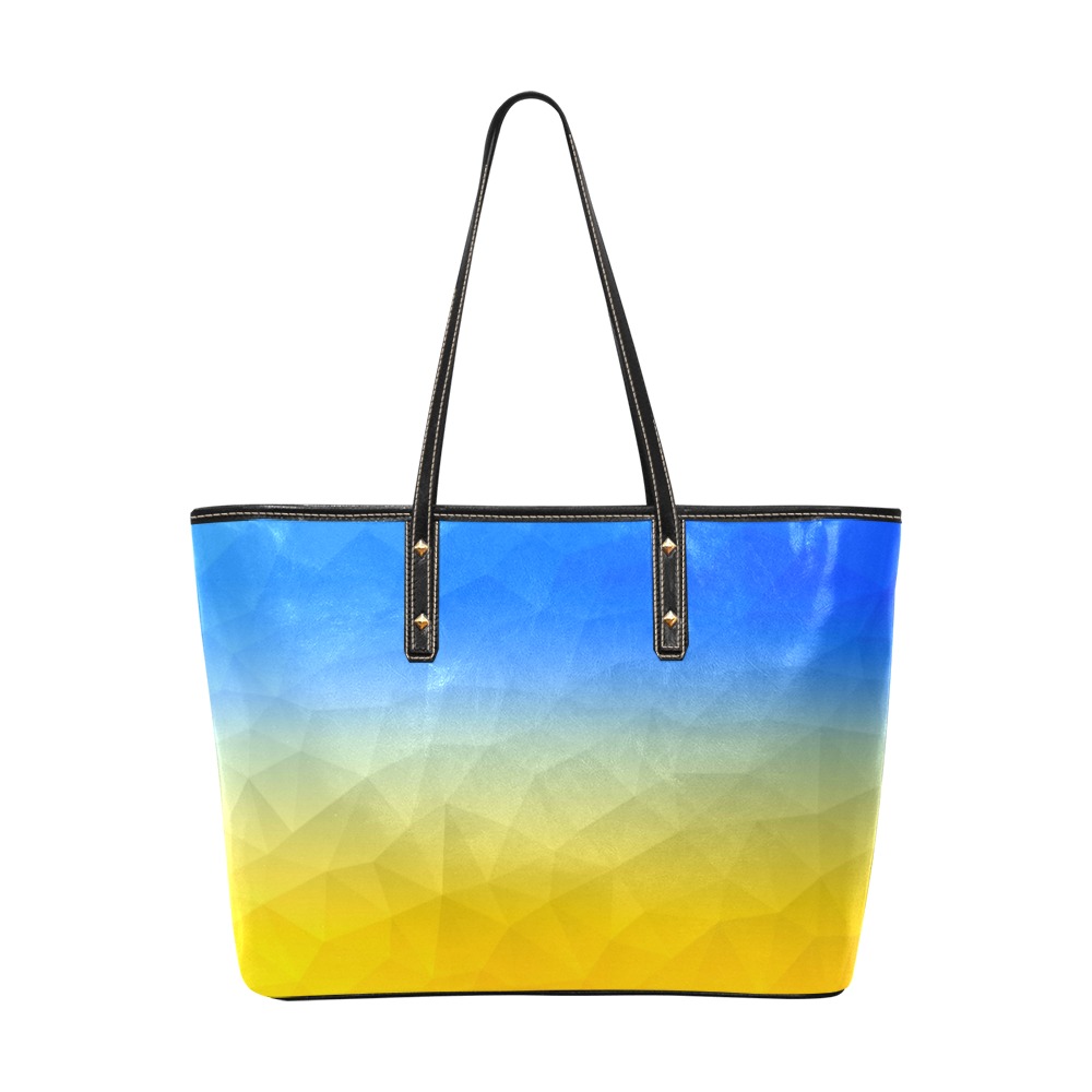 Ukraine yellow blue geometric mesh pattern Chic Leather Tote Bag (Model 1709)