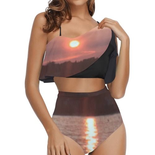 Glazed Sunset Collection High Waisted Ruffle Bikini Set (Model S13)