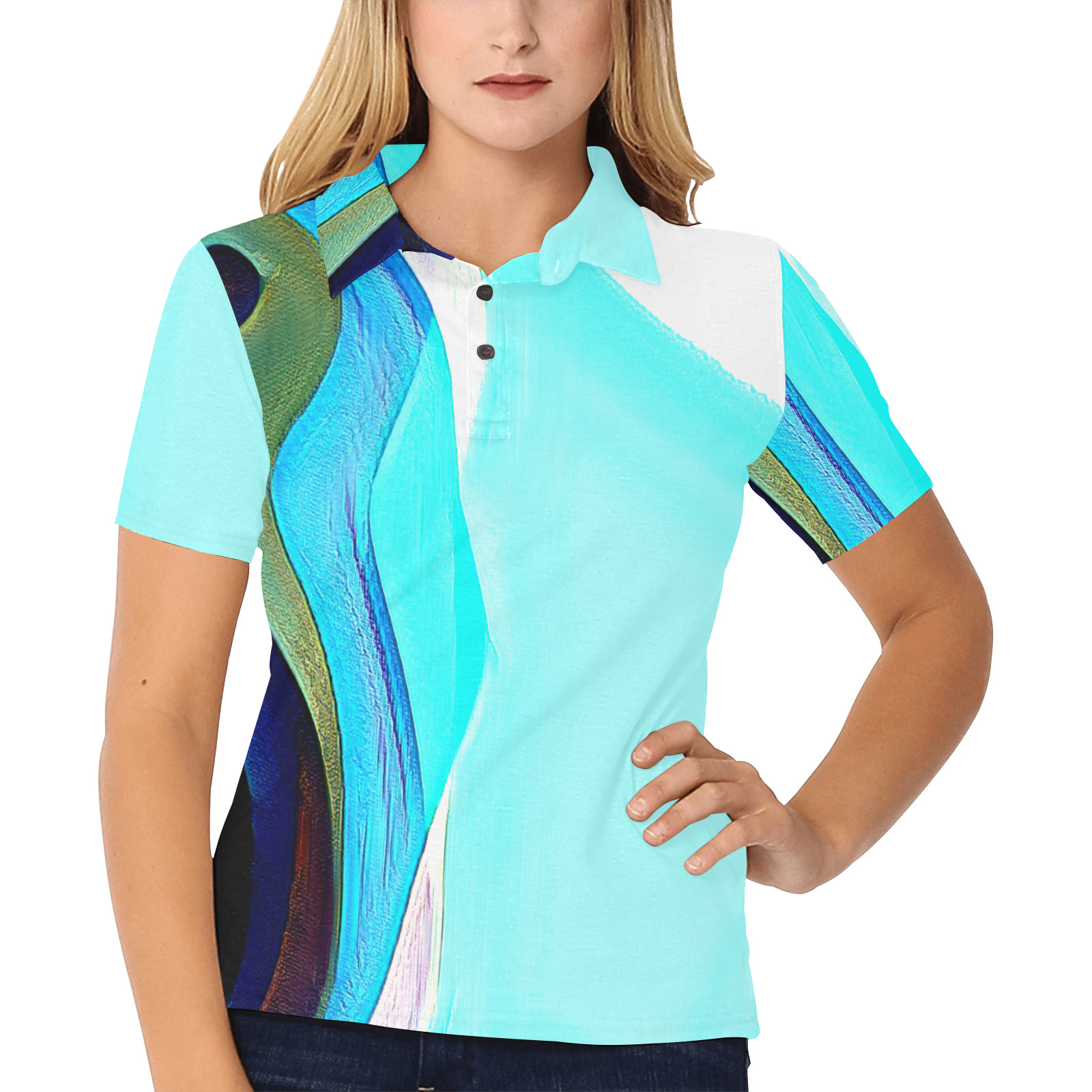 Blue Abstract Art 328 Women's All Over Print Polo Shirt (Model T55)